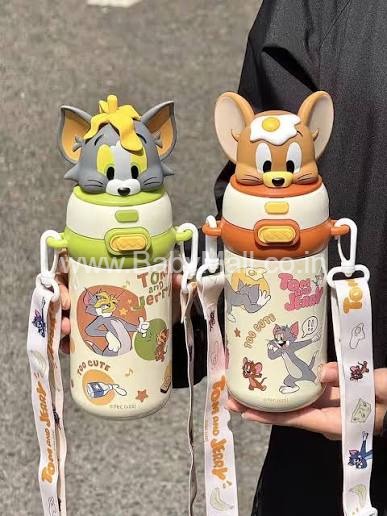 Most Viral Sippers || Tom And Jerry Design Dual Sip Lid Disney Original Bottles || Stainless Steel 316 Comes With Shoulder Strap || Premium Water Bottle Insulated 420ML ||  Item No:PP8852T
